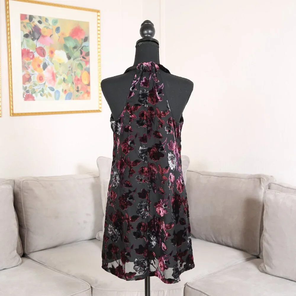 BB Dakota Kensie Black and Purple Velvet Burnout Floral Print Dress